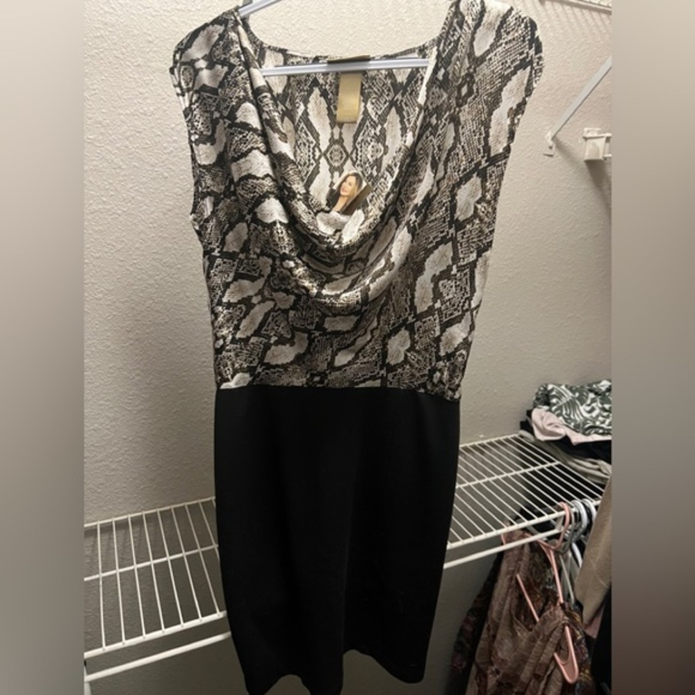 NWT Miss Tina Black and Cream Snake Print Mini Dress Small